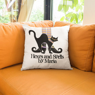 Halloween Simple Whimsical Witch Shoes Black Cat Cushion