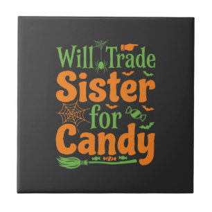 Halloween Sister Candy Trade Design_1 Ceramic Tile