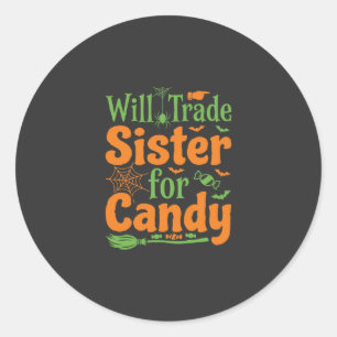 Halloween Sister Candy Trade Design_1 Classic Round Sticker