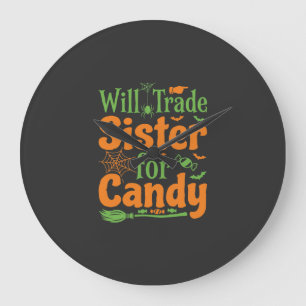 Halloween Sister Candy Trade Design_1 Large Clock