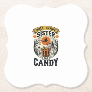 Halloween Sister Will Trade For Candy Vintage_1 Paper Coaster