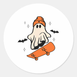 Halloween Skateboard Boo Retro Halloween Boys Mens Classic Round Sticker