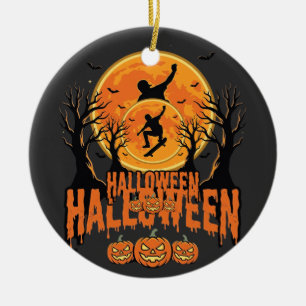 Halloween Skateboard Moon Design Halloween Ceramic Ornament