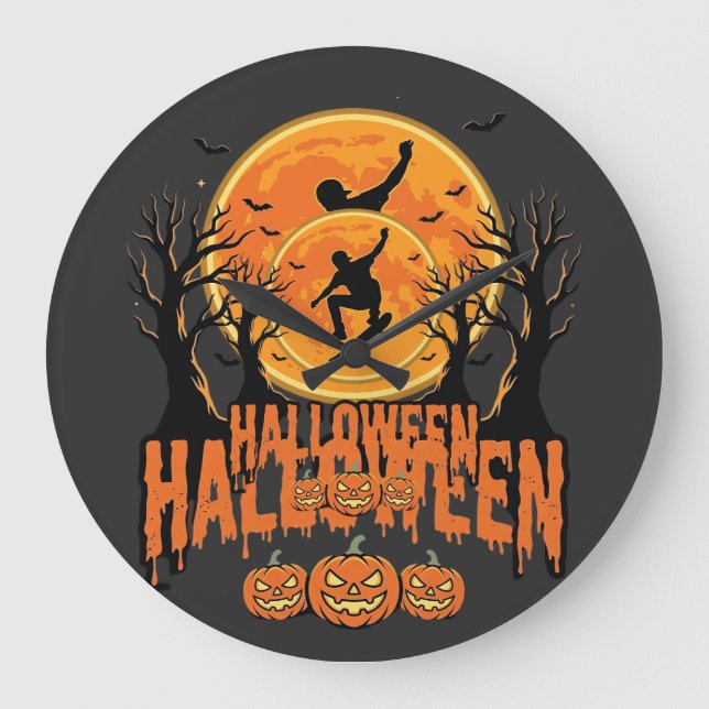 Halloween Skateboard Moon Design Halloween Large Clock (Front)