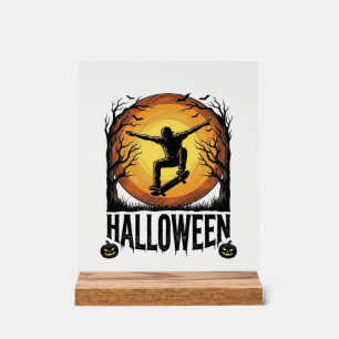 Halloween Skateboard Moon Vintage Vector Design_1 Acrylic Sign