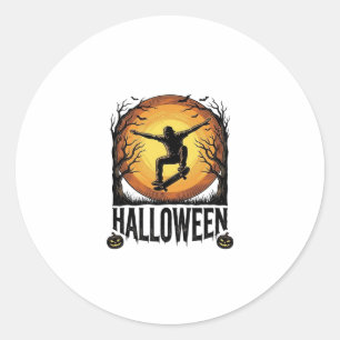 Halloween Skateboard Moon Vintage Vector Design_1 Classic Round Sticker