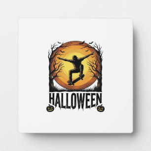 Halloween Skateboard Moon Vintage Vector Design_1 Plaque