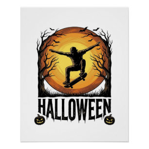 Halloween Skateboard Moon Vintage Vector Design_1 Poster
