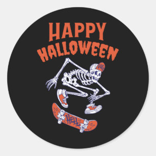Halloween Skateboard Skeleton Classic Round Sticker