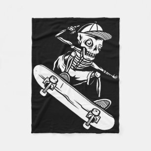 Halloween Skateboard Skeleton Halloween Skateboard Fleece Blanket