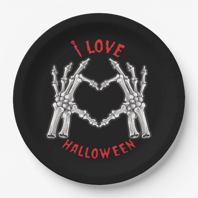 Halloween Skeletal Hands Heart Funny Saying  Paper Plate (Front)