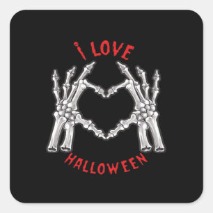 Halloween Skeletal Hands Heart Funny Saying  Square Sticker