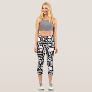 halloween skeleton anatomical bones pattern capri leggings