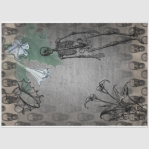 Halloween Skeleton and White Calla Lilies Ephemera Tissue Paper