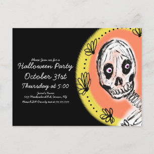 Halloween Skeleton Art Party Invitation Postcard
