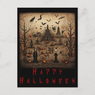 Halloween skeleton art postcard