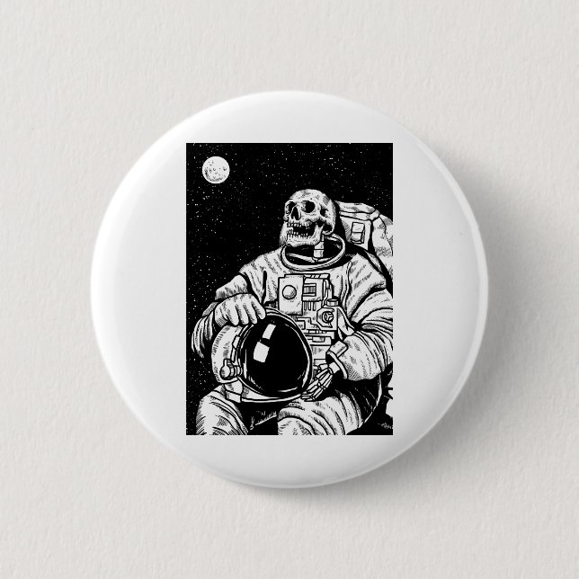 halloween skeleton astronaut 6 cm round badge (Front)