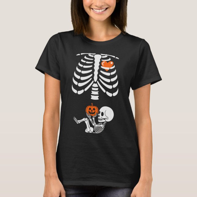 Halloween Skeleton Baby Rib Cage Maternity Pregnan T-Shirt (Front)