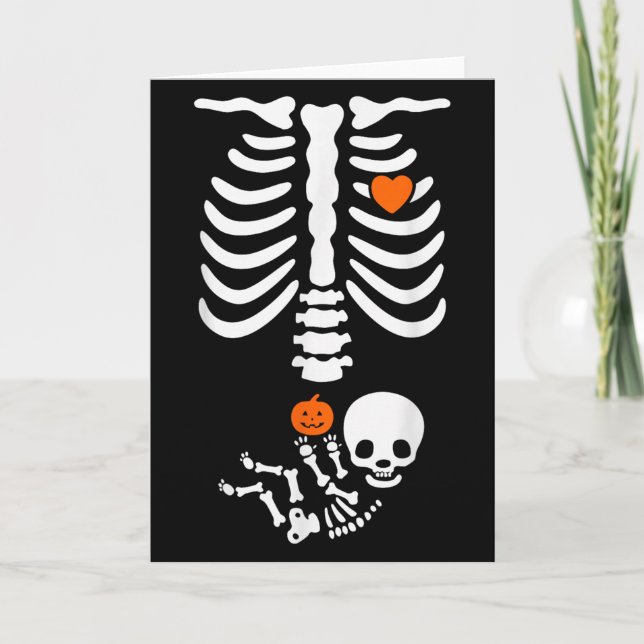 Halloween Skeleton Baby Rib Cage Pregnant Pumpkin  Card (Front)