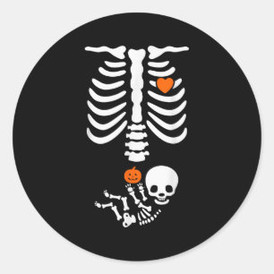 Halloween Skeleton Baby Rib Cage Pregnant Pumpkin  Classic Round Sticker