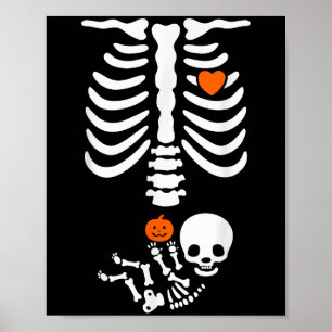 Halloween Skeleton Baby Rib Cage Pregnant Pumpkin  Poster