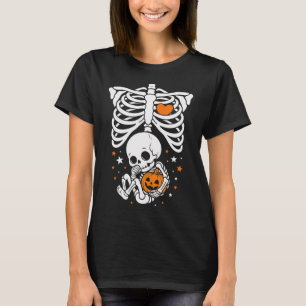 Halloween Skeleton Baby Rib Cage Pregnant Pumpkin T-Shirt
