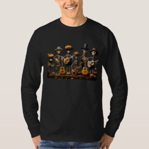 Halloween Skeleton Band Playing Guitar Long Sleeve T-Shirt