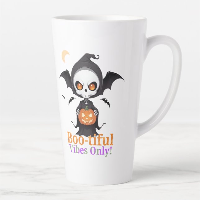 Halloween Skeleton Bat Vibes Latte Mug (Right)