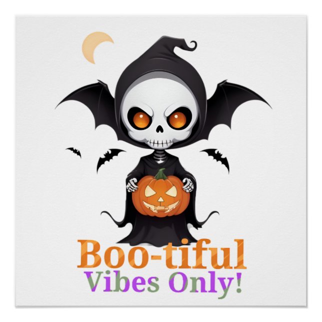 Halloween Skeleton Bat Vibes Poster (Front)