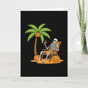 Halloween Skeleton Beach Vacation Palm Tree Pumpki Card
