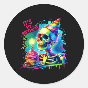 Halloween Skeleton Birthday Costume Party Cake Classic Round Sticker