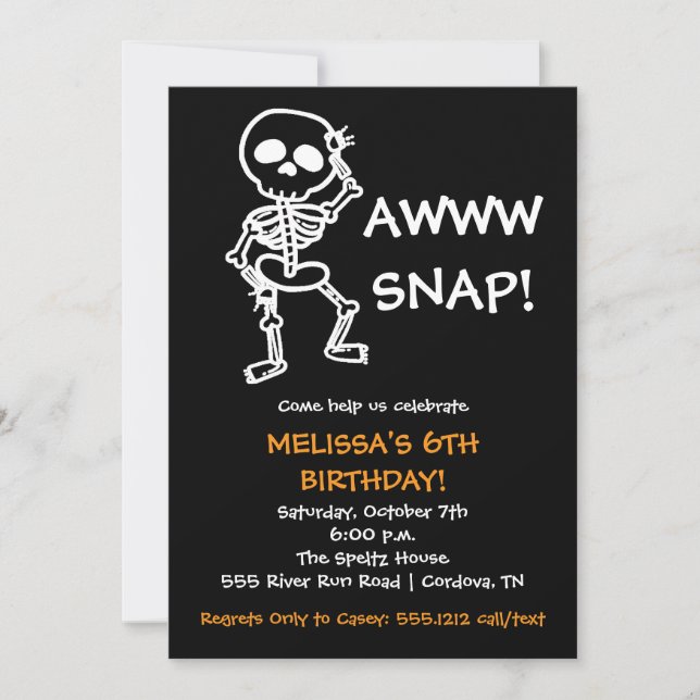Halloween Skeleton Birthday Invitation (Front)