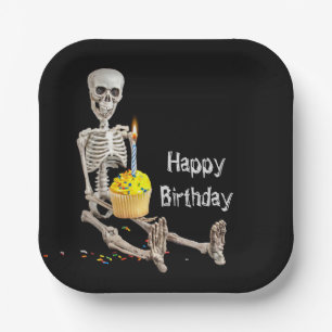 Halloween Skeleton Birthday On Black Paper Plate