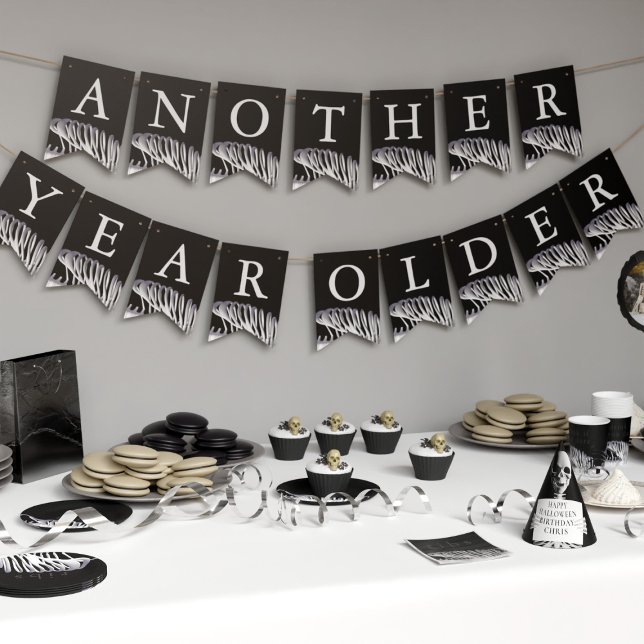 Halloween Skeleton Black and White Birthday Bunting (Another year older? Happy Birthday! Bunting to decorate your home if you have a Halloween Birthday)