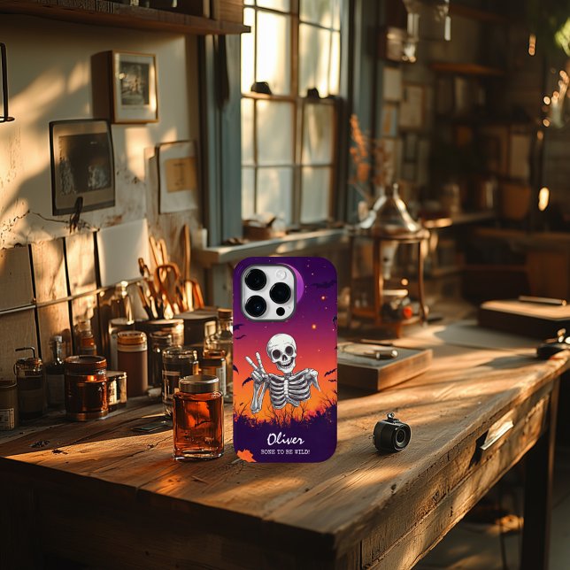 Halloween Skeleton "Bone to Be Wild!" Peace Sign Case-Mate iPhone Case (Creator Uploaded)