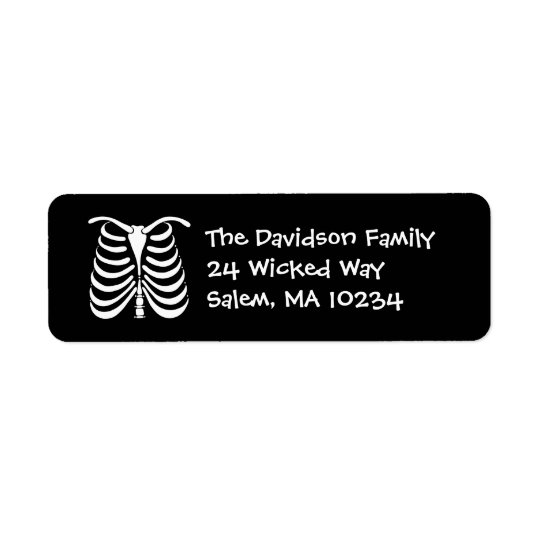 Halloween Skeleton Bones Address Label on Black