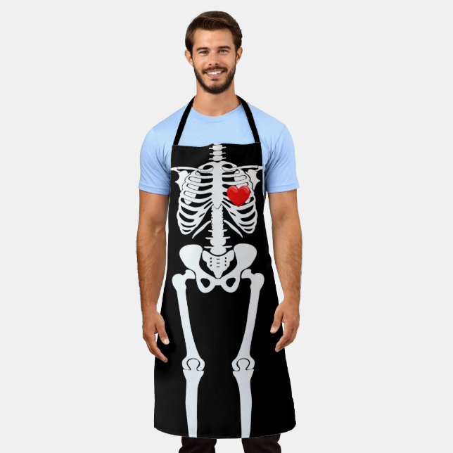 Halloween Skeleton Bones Heart All-Over Print Apron (Worn)