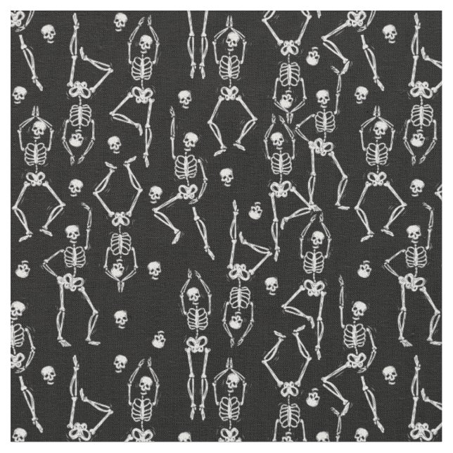 halloween skeleton bones macabre sinister skulls fabric (Close Up)