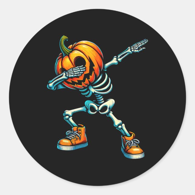 Halloween Skeleton Boys Trick Treat Funny Pumpkin  Classic Round Sticker (Front)