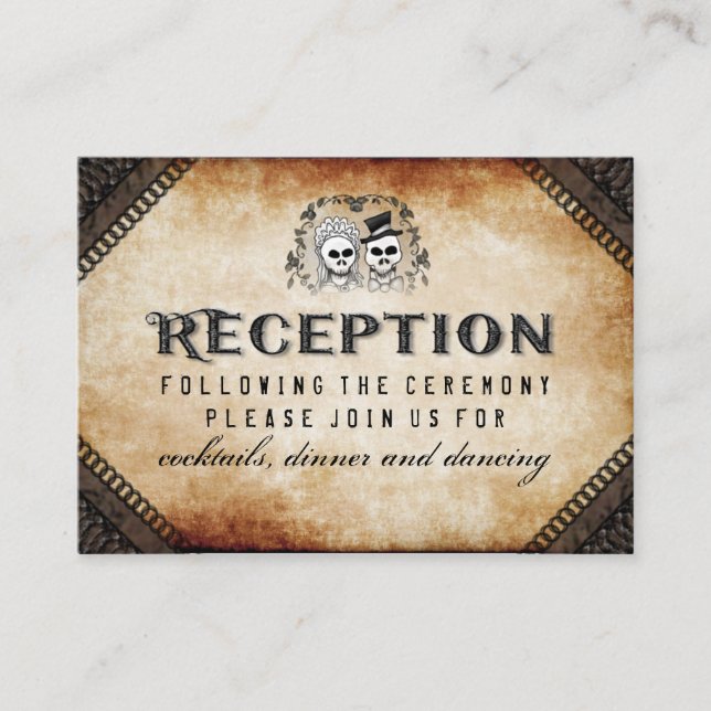 Halloween Skeleton Brown Gothic Matching Reception Enclosure Card (Front)