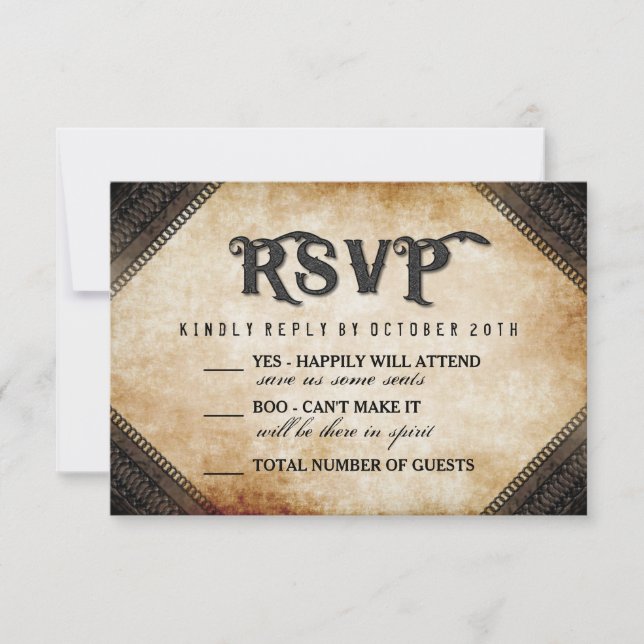 Halloween Skeleton Brown Gothic Wedding RSVP Card (Front)