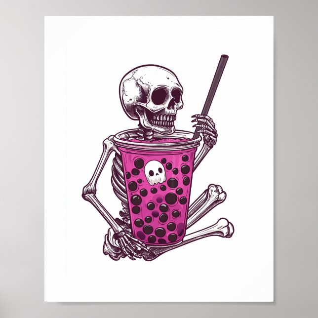 Halloween Skeleton Bubble Tea Poster (Front)