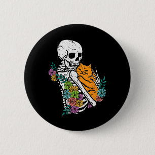 Halloween Skeleton Cat Hug Flowers Costume Women G 6 Cm Round Badge