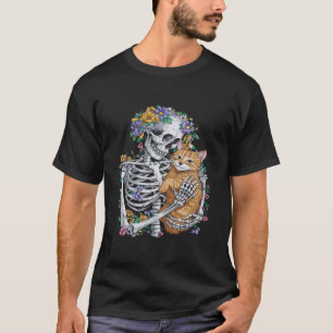 Halloween Skeleton Cat Hug Flowers Costume Women G T-Shirt