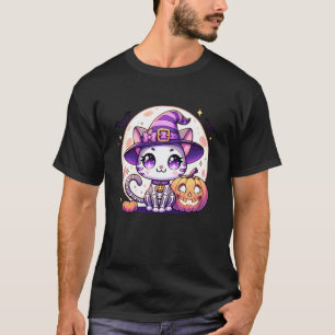 Halloween Skeleton Cat Kitten Witch Girls T-Shirt