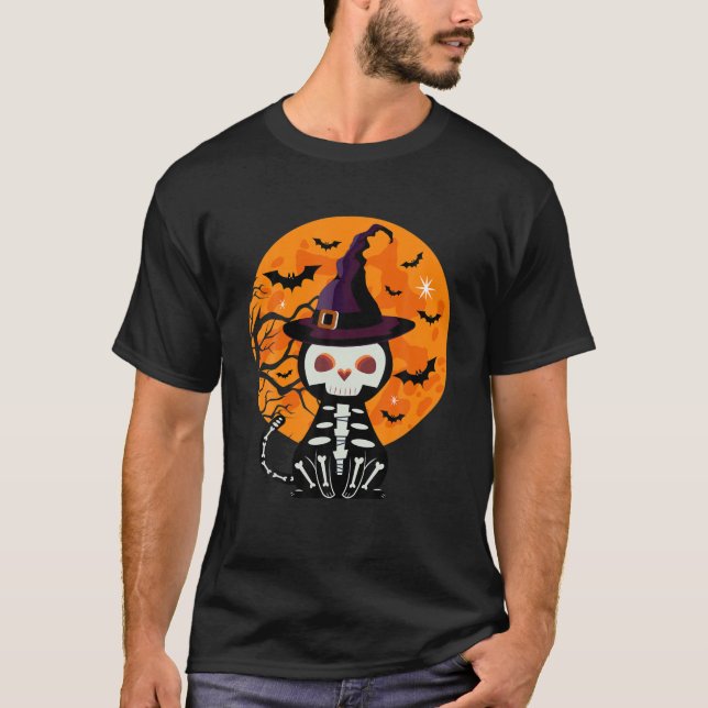 Halloween Skeleton Cat T-Shirt (Front)