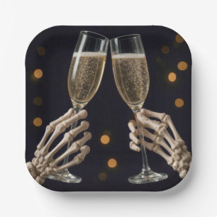 Halloween Skeleton Champagne Toast Paper Plate