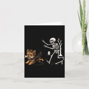 Halloween Skeleton Chasing Yorkie Dog Spooky Pet Card