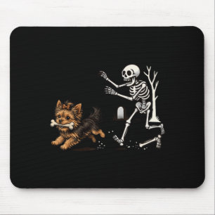 Halloween Skeleton Chasing Yorkie Dog Spooky Pet Mouse Pad