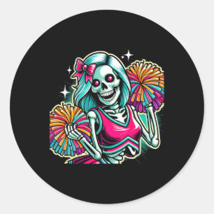 Halloween Skeleton Cheerleading Cheerleader Classic Round Sticker